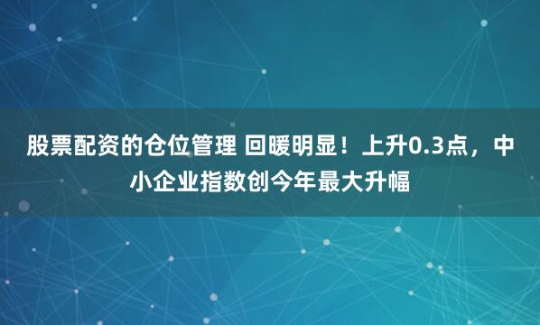 股票配资的仓位管理 回暖明显！上升0.3点，中小企业指数创今年最大升幅